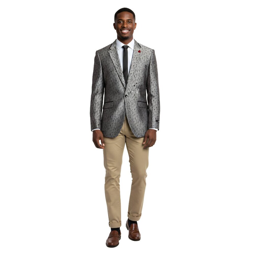 Men's Floral Blazer Jacket by Tazzio, Grey - Picture 6 of 6